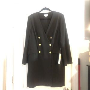 NWT Calvin Klein Black Double Breasted Coat Dress w/ Gold Buttons
